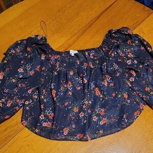 Floral Puff Sleeve Blouse in Navy